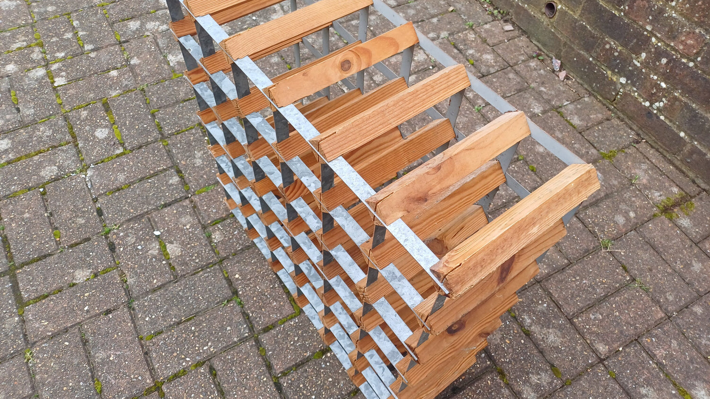 Large Vintage 70s Pine and Zinc Wine Rack Up to 43 Bottles