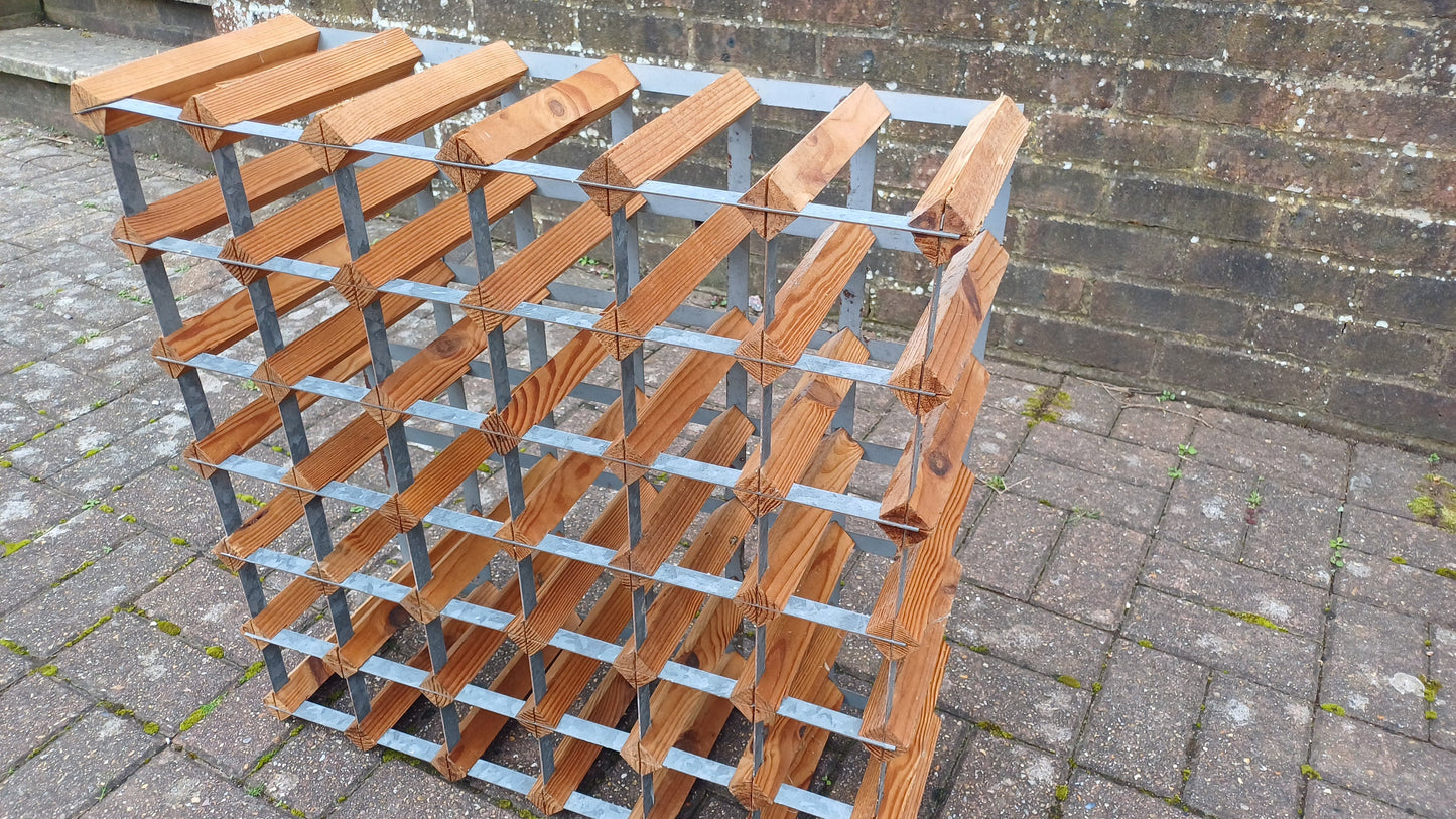 Large Vintage 70s Pine and Zinc Wine Rack Up to 43 Bottles