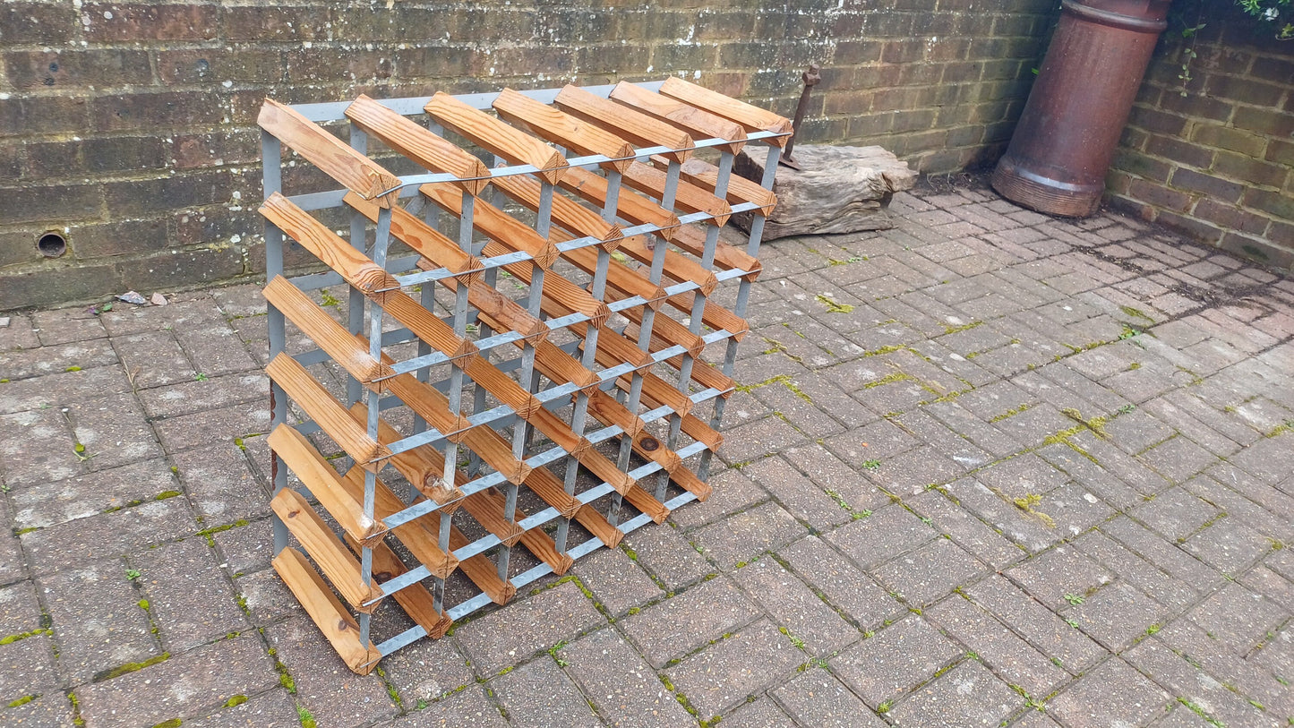 Large Vintage 70s Pine and Zinc Wine Rack Up to 43 Bottles