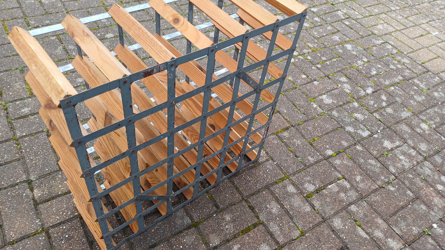 Large Vintage 70s Pine and Zinc Wine Rack Up to 43 Bottles