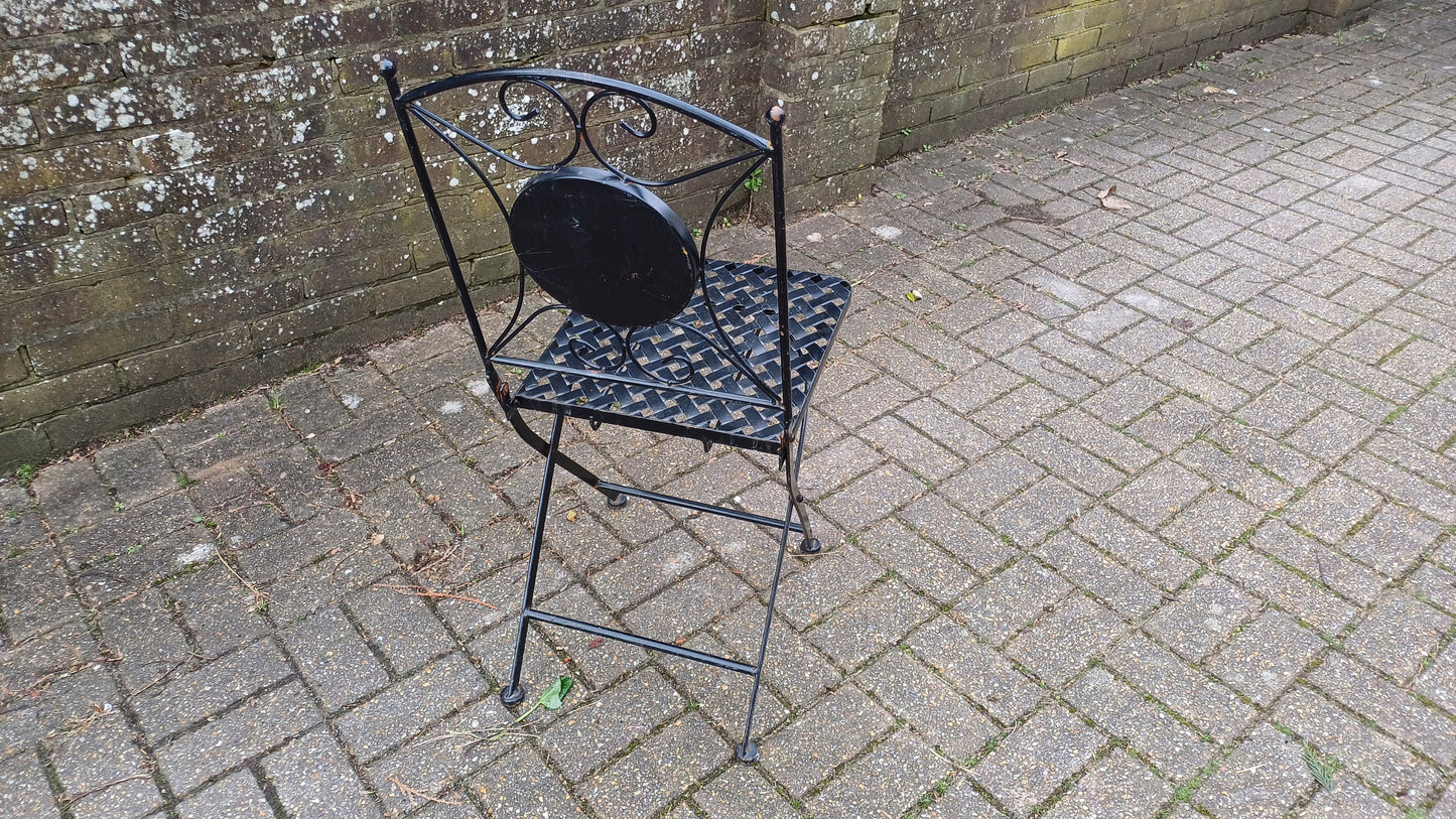 Vintage Folding Heavy Metal Folding Garden Chairs with Bespoke Mosaic Decoration and Lattice Seat.