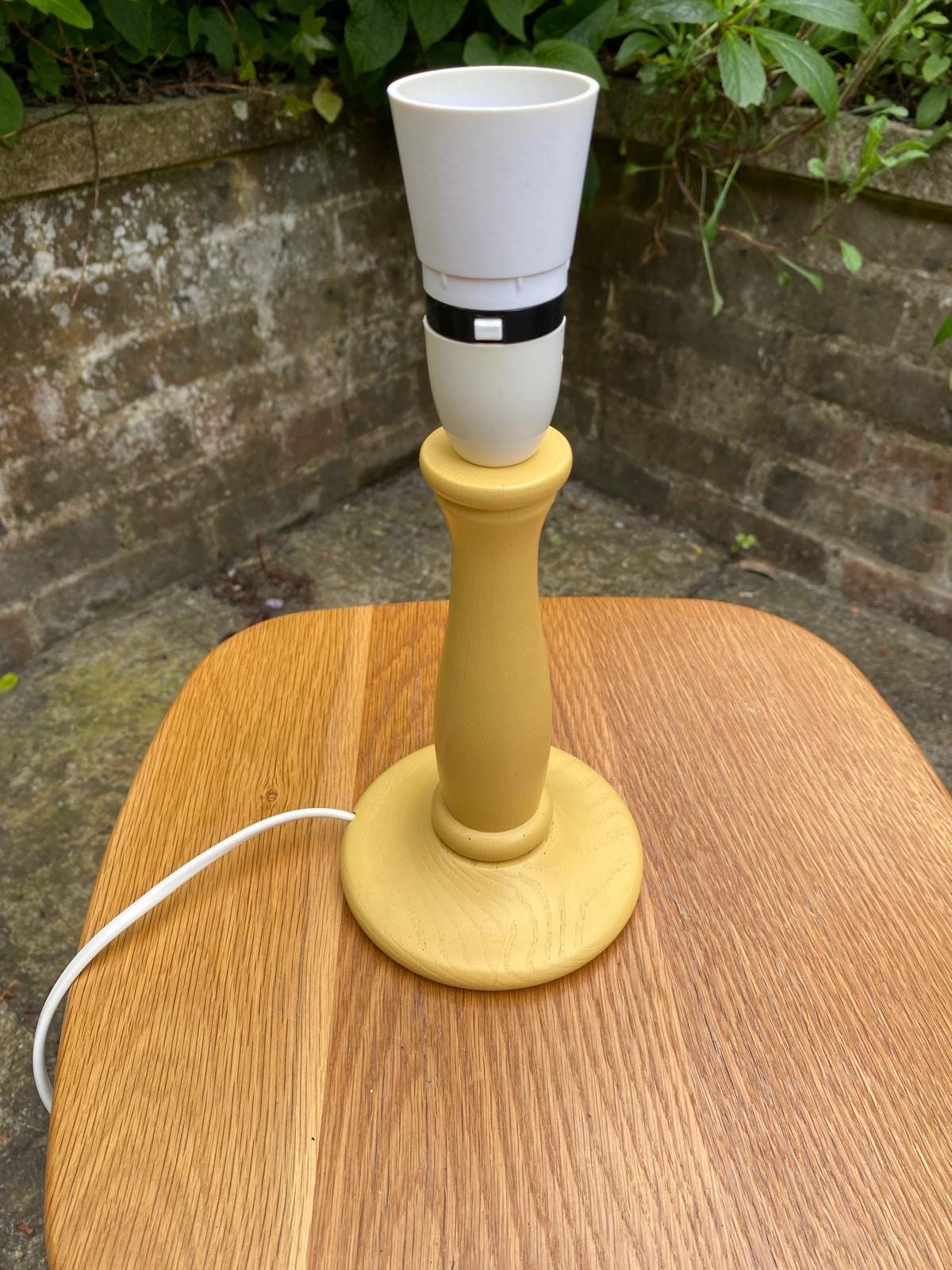 Simple line vintage wooden painted lamp, lemon yellow colour - table lamp, working table lamp, 1970s/80s