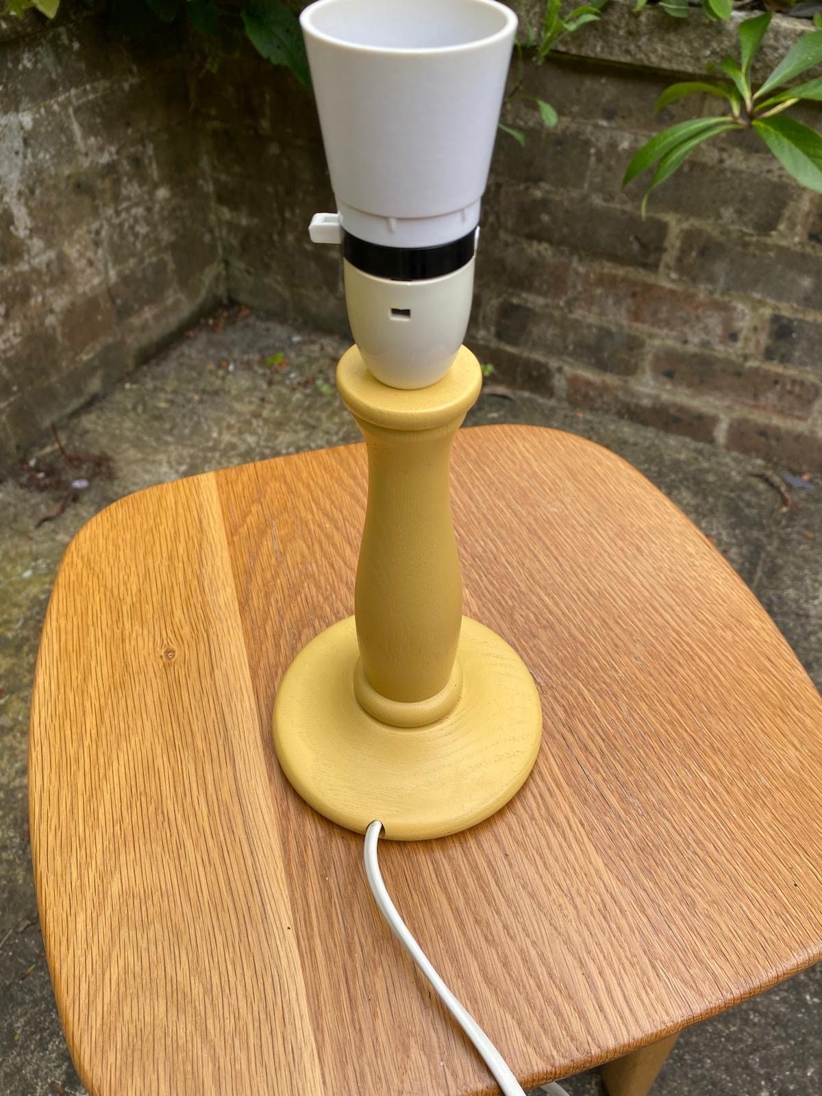 Simple line vintage wooden painted lamp, lemon yellow colour - table lamp, working table lamp, 1970s/80s