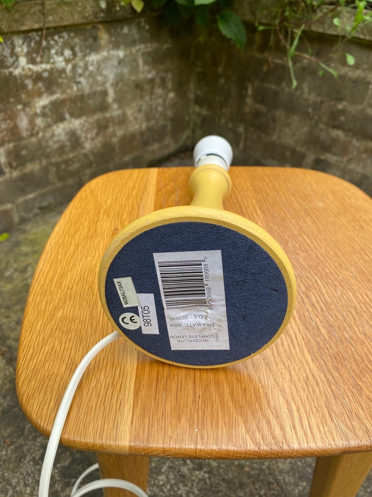 Simple line vintage wooden painted lamp, lemon yellow colour - table lamp, working table lamp, 1970s/80s