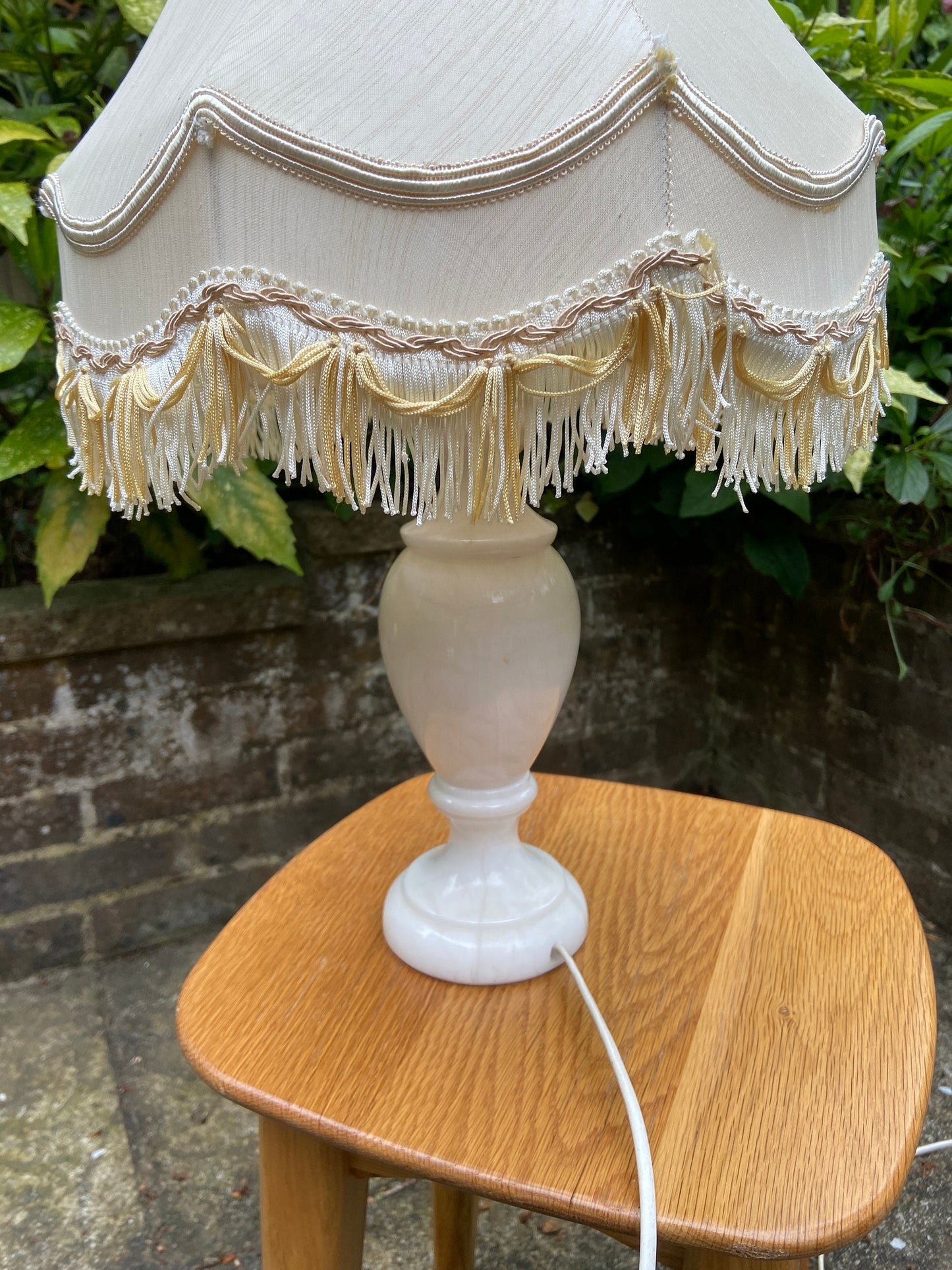 Vintage quality white onyx lamp with glorious vintage made to match shade - working onyx lamp, table lamp