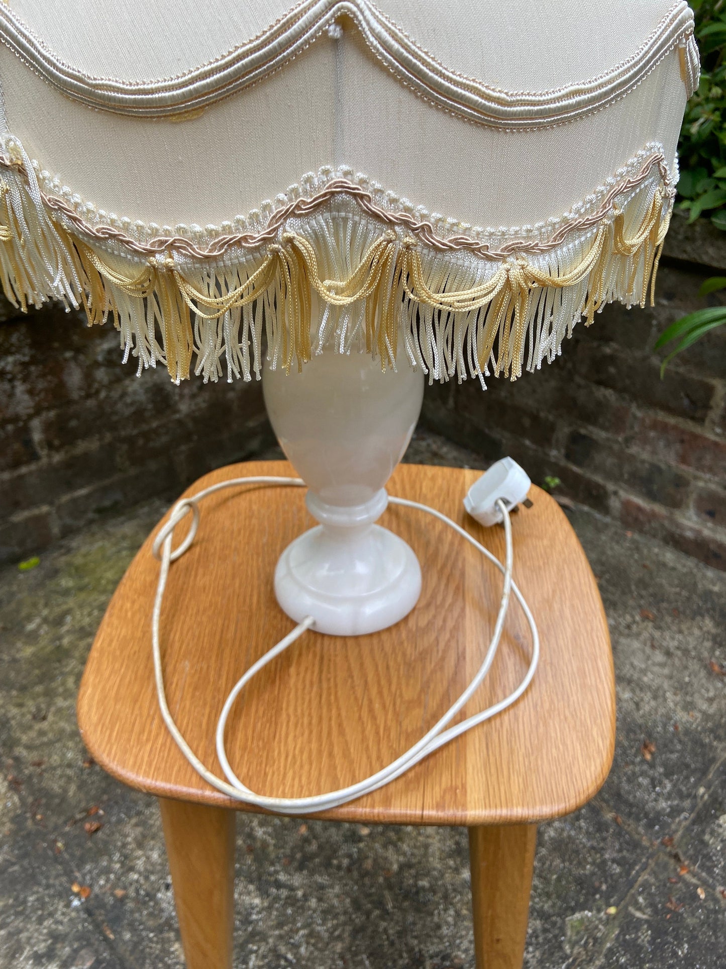 Vintage quality white onyx lamp with glorious vintage made to match shade - working onyx lamp, table lamp