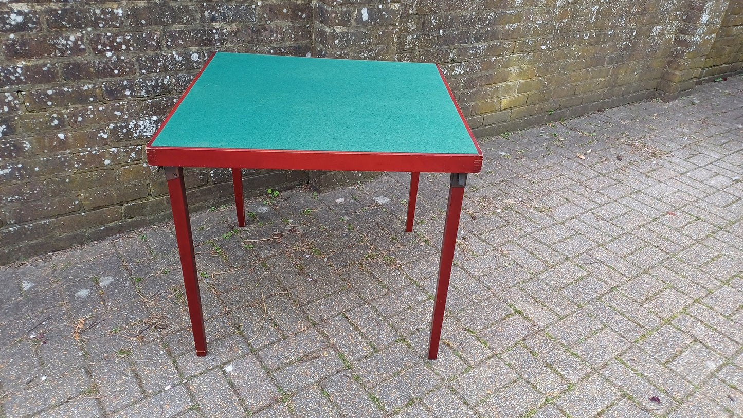 Vintage Wooden Card Jigsaw Games Table Fold-up Green Baize. Painted Red.