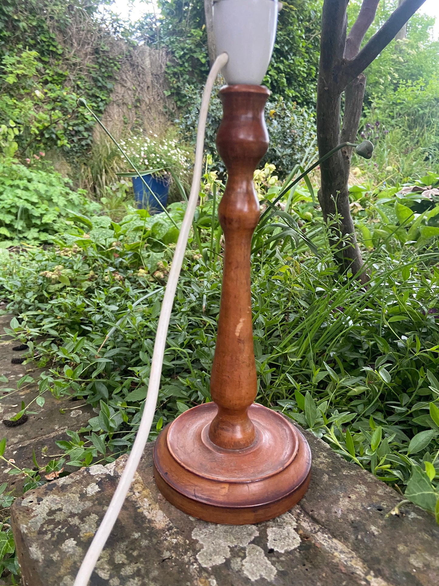 Delightful vintage antique wooden candlestick refurbed lamp - wooden table lamp
