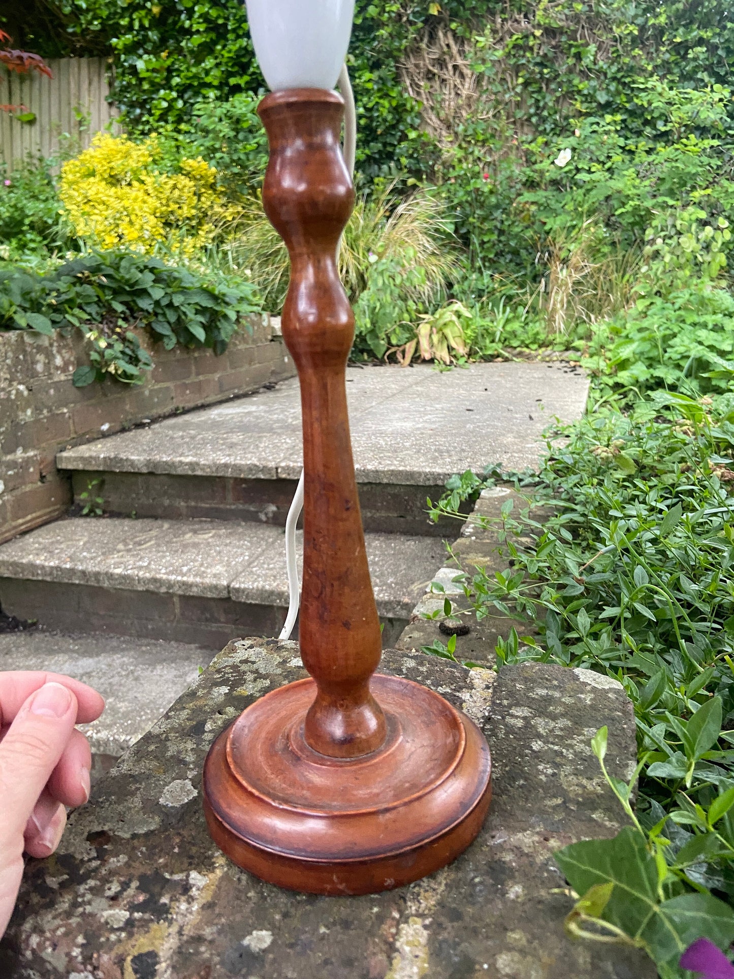 Delightful vintage antique wooden candlestick refurbed lamp - wooden table lamp