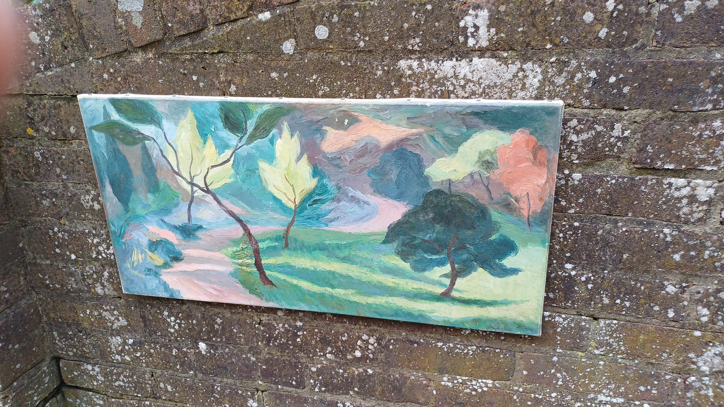 original oil painting of trees and landscape
