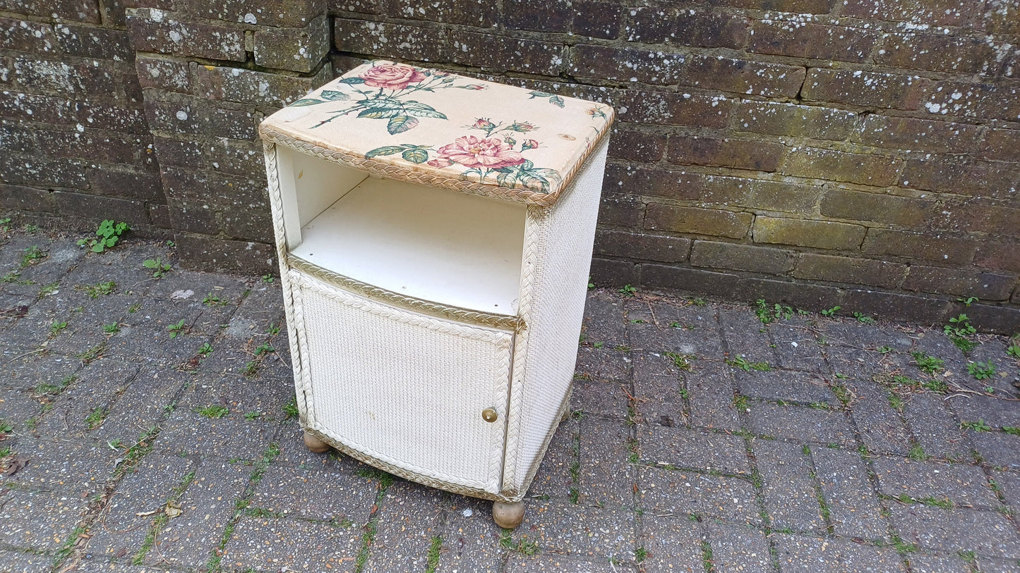 Vintage Painted Lloyd Loom Style Linen Bedside Cupboard