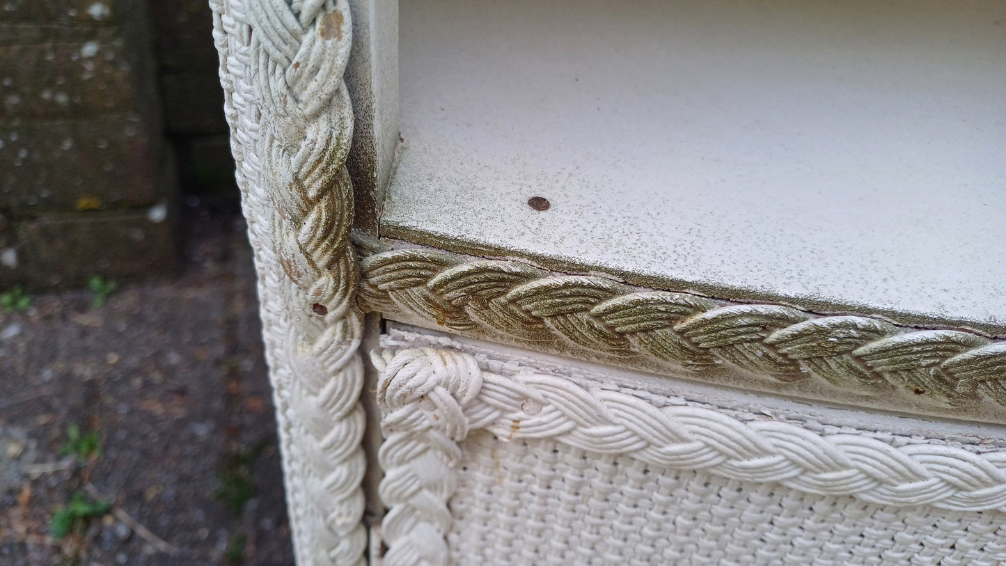 Vintage Painted Lloyd Loom Style Linen Bedside Cupboard