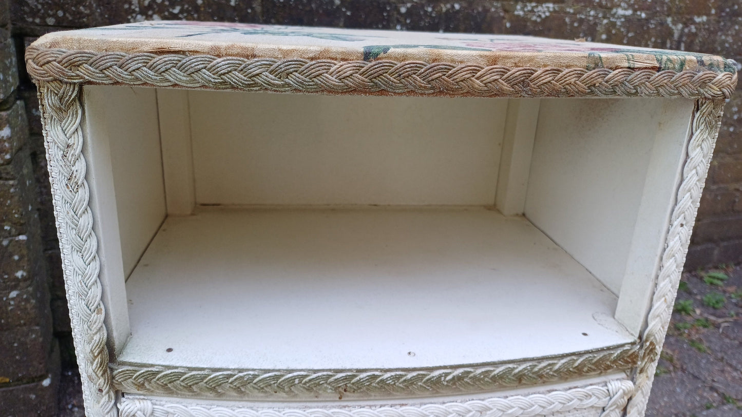Vintage Painted Lloyd Loom Style Linen Bedside Cupboard