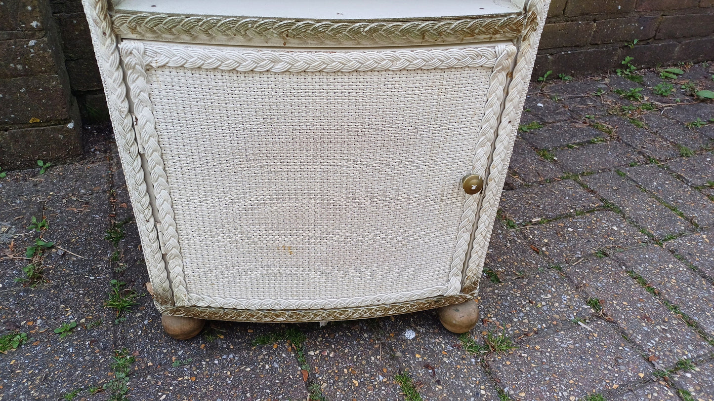 Vintage Painted Lloyd Loom Style Linen Bedside Cupboard