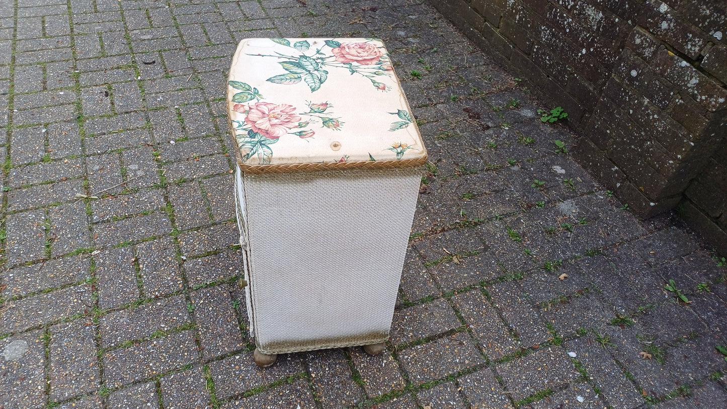 Vintage Painted Lloyd Loom Style Linen Bedside Cupboard