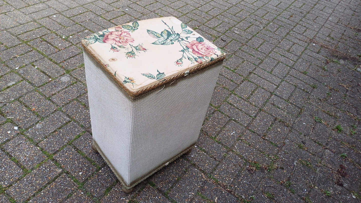 Vintage Painted Lloyd Loom Style Linen Bedside Cupboard