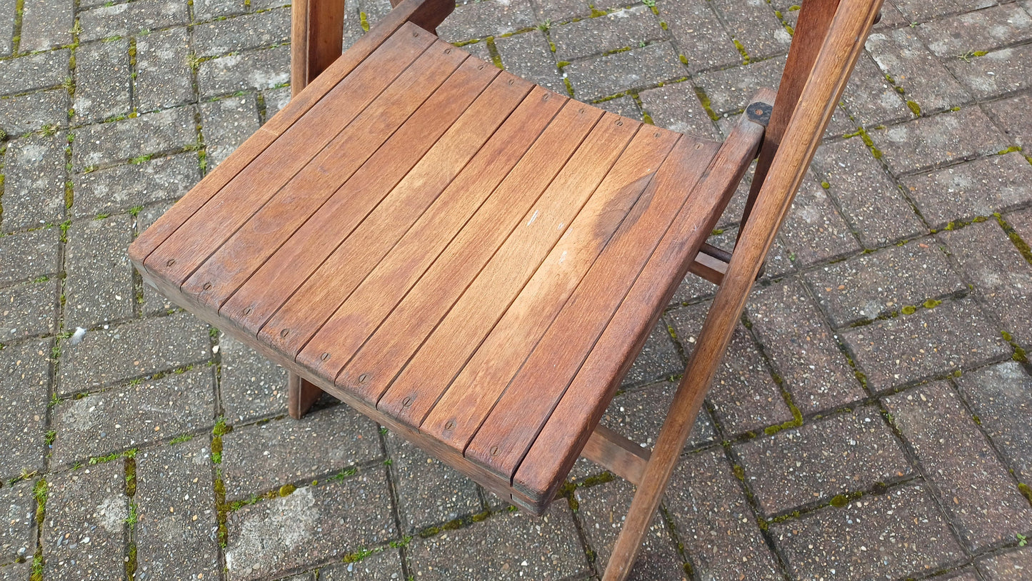 Pre-War Vintage Solid Beech Folding Chair Inside or Garden