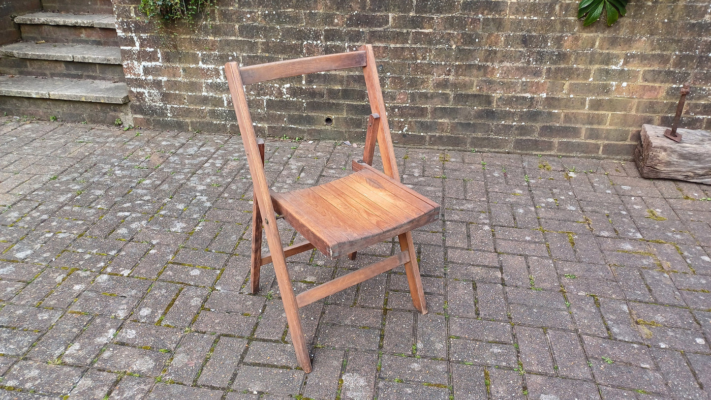 Pre-War Vintage Solid Beech Folding Chair Inside or Garden