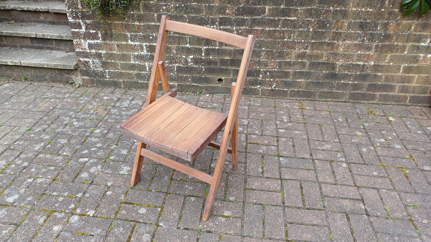 Pre-War Vintage Solid Beech Folding Chair Inside or Garden