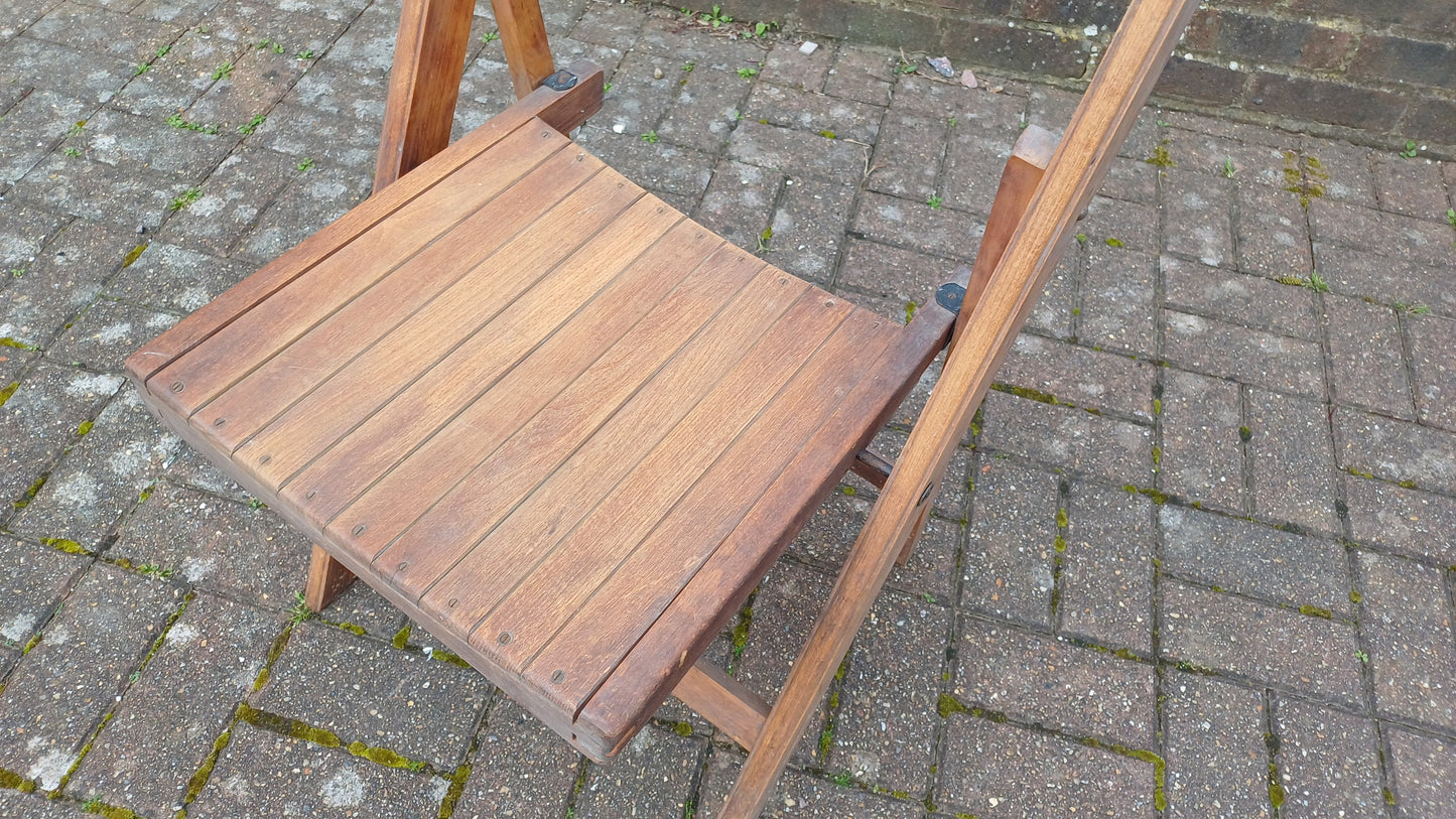Pre-War Vintage Solid Beech Folding Chair Inside or Garden