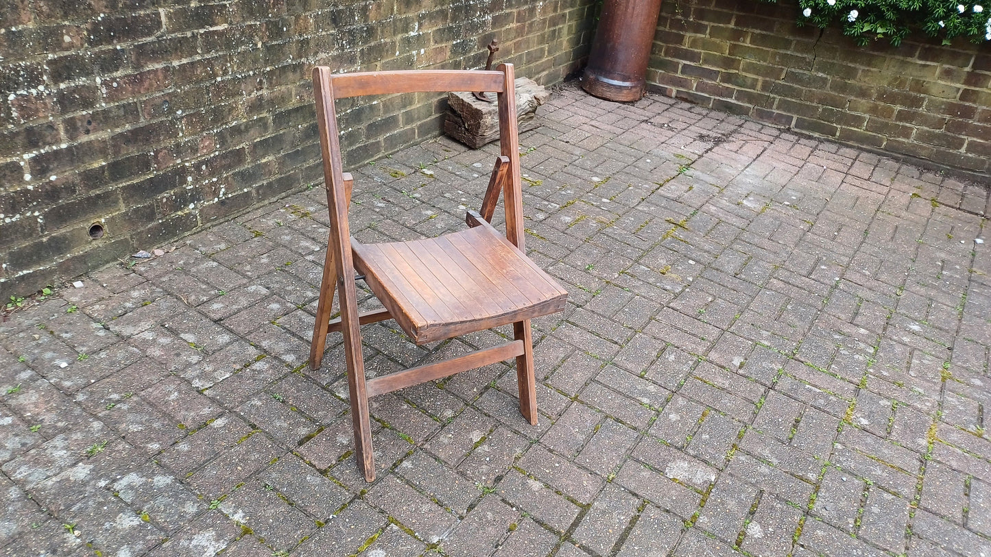 Pre-War Vintage Solid Beech Folding Chair Inside or Garden