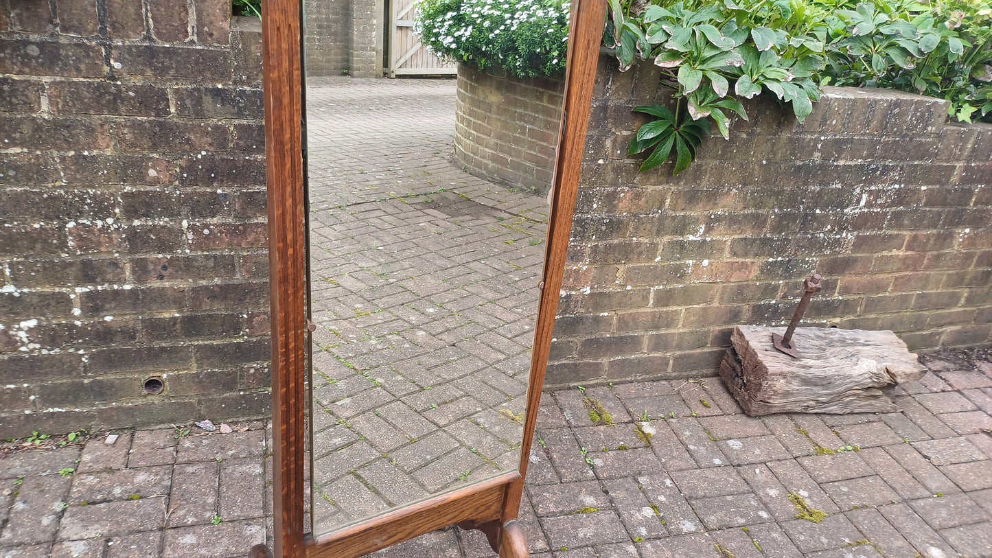Quality Vintage Solid Oak Cheval 1920s Mirror Full Length.