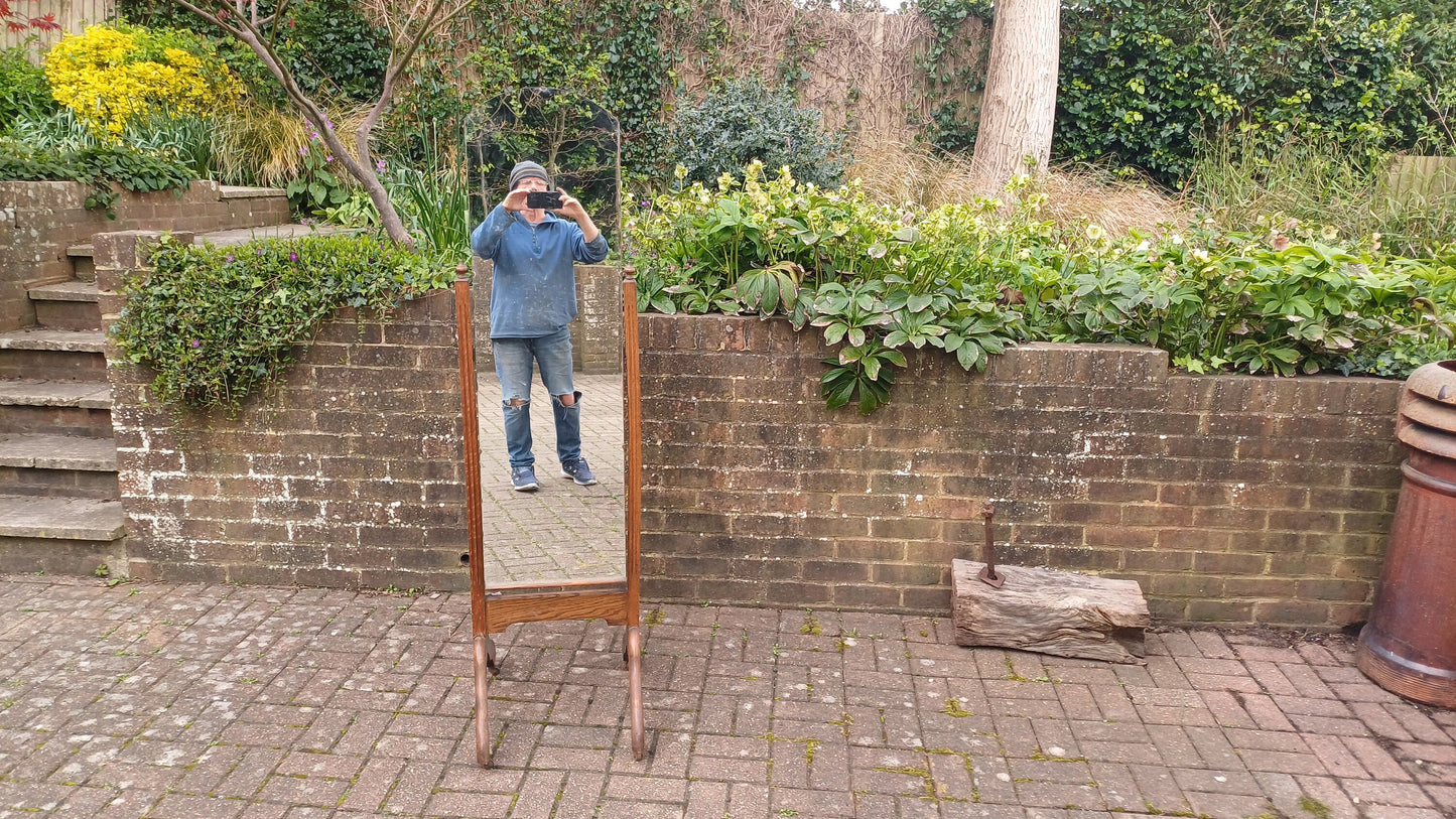 Quality Vintage Solid Oak Cheval 1920s Mirror Full Length.