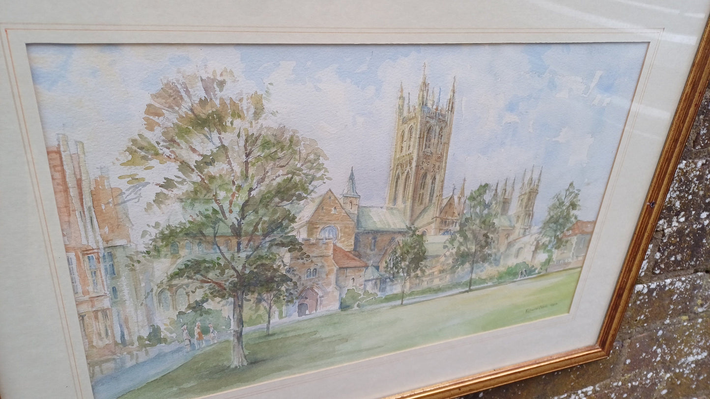 Original vintage painting of Canterbury Cathedral by Richard Odell, original water colour