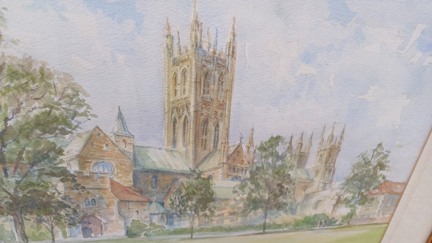 Original vintage painting of Canterbury Cathedral by Richard Odell, original water colour