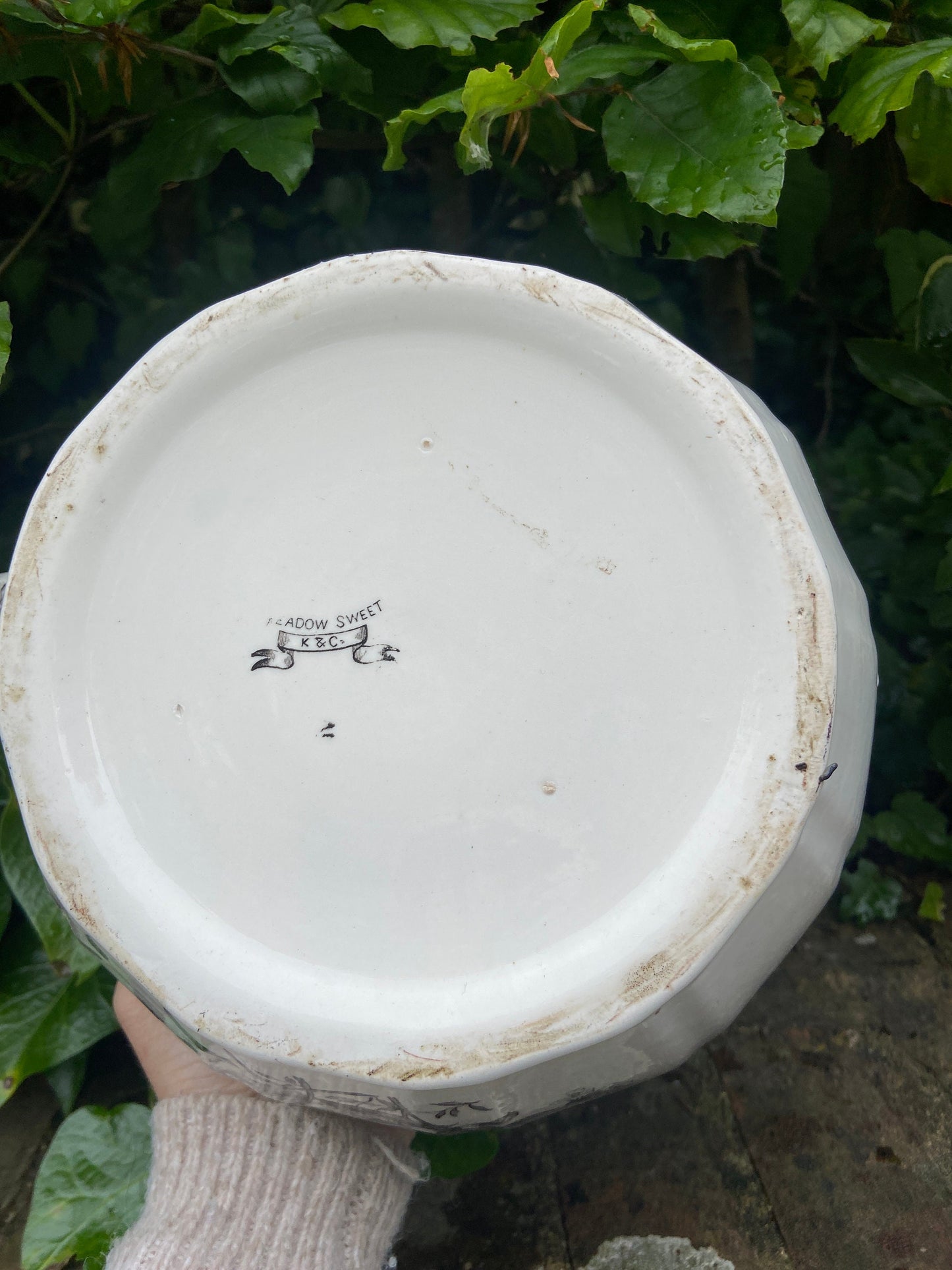 Vintage Black and White chamber pot indoor planter, plant pot, potty, plantpot - made by K & C, Meadow Sweet