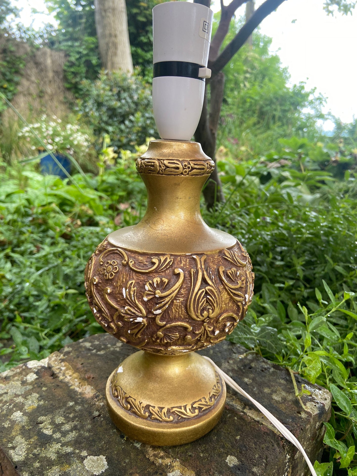 Ornate Retro Vintage Table Lamp - plaster covered in stunning gilt paint, working vintage table lamp gold