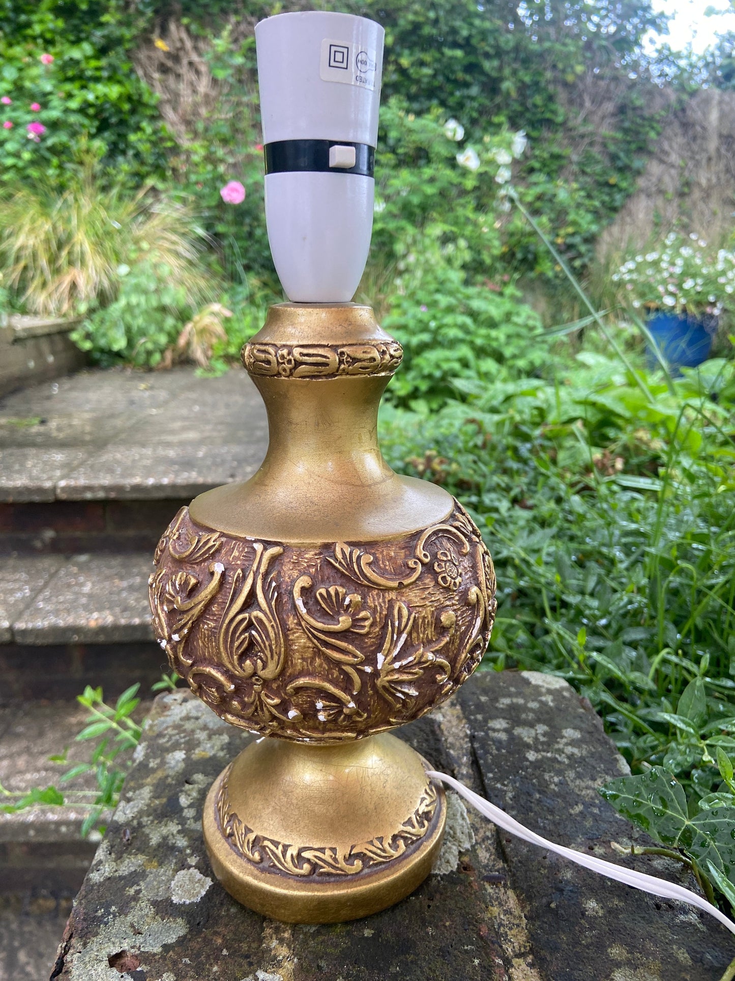 Ornate Retro Vintage Table Lamp - plaster covered in stunning gilt paint, working vintage table lamp gold