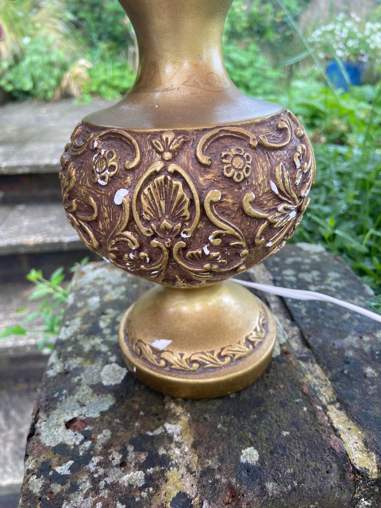 Ornate Retro Vintage Table Lamp - plaster covered in stunning gilt paint, working vintage table lamp gold