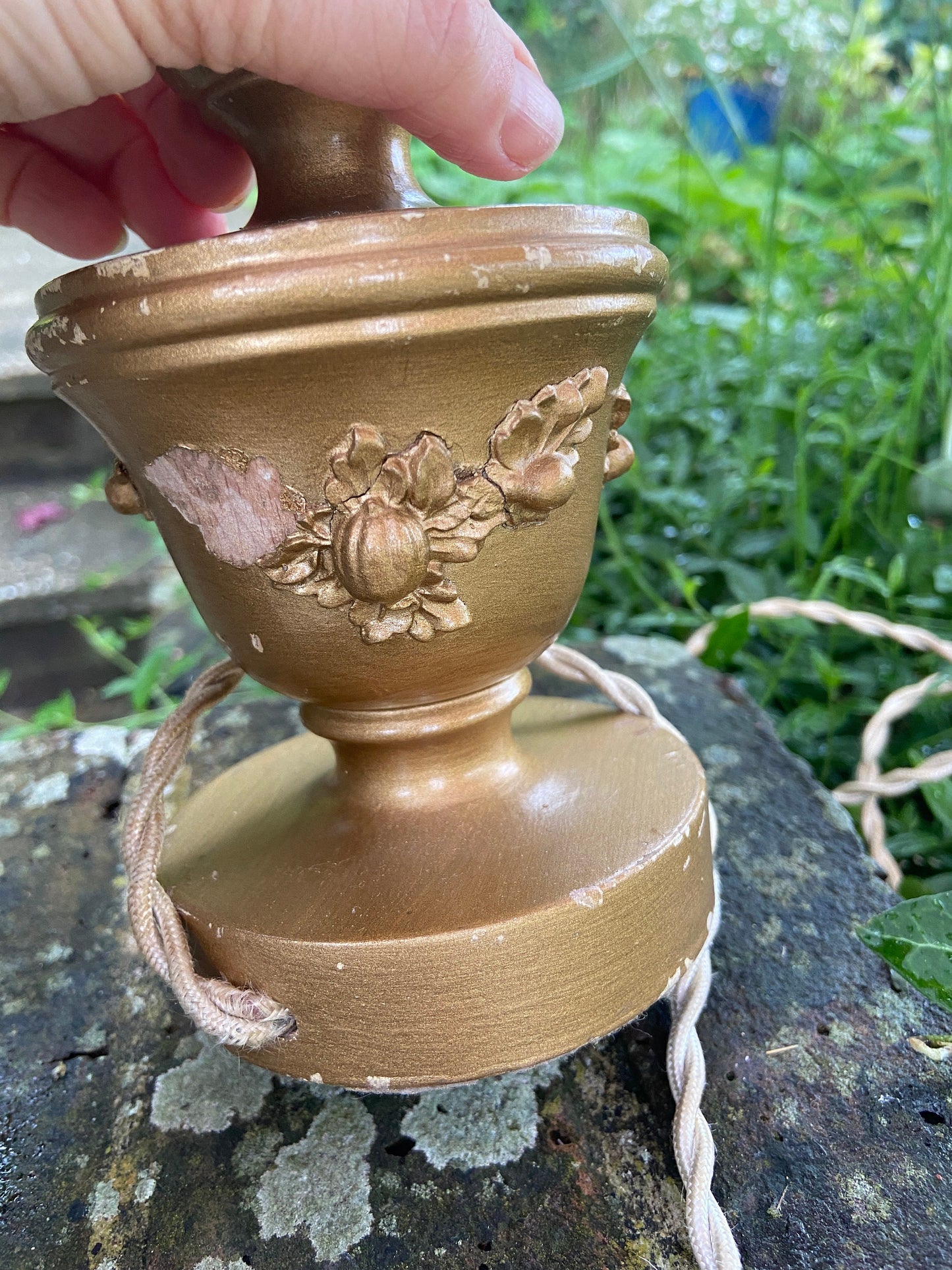 Vintage Gold Table Lamp - working vintage wooden lamp painted in gold, mid century table lamp