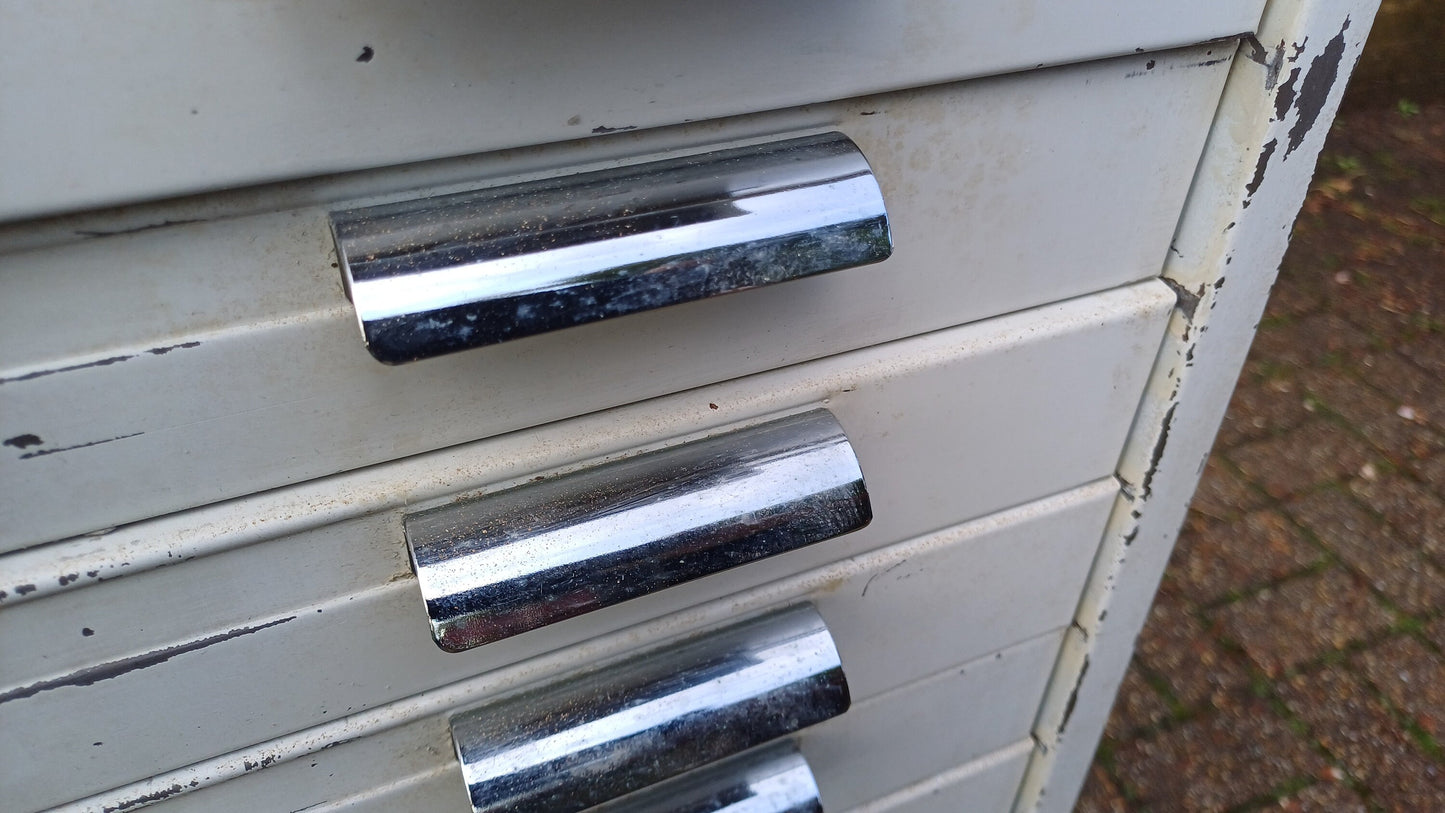 Fantastic Vintage Retro 80s White Metal Filing Drawers Tools Office Artisan Storage