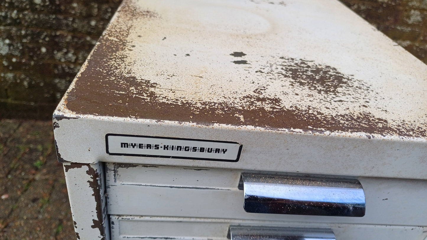 Fantastic Vintage Retro 80s White Metal Filing Drawers Tools Office Artisan Storage