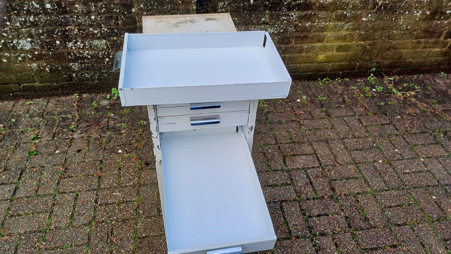 Fantastic Vintage Retro 80s White Metal Filing Drawers Tools Office Artisan Storage