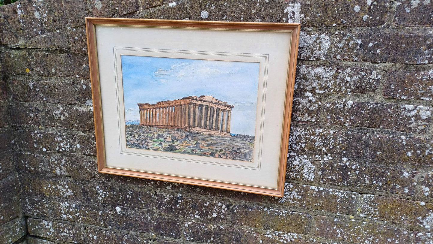 Vintage original watercolour of the Acropolis, Athens - excellent depiction, mounted and vintage glazed frame, good size, water colour