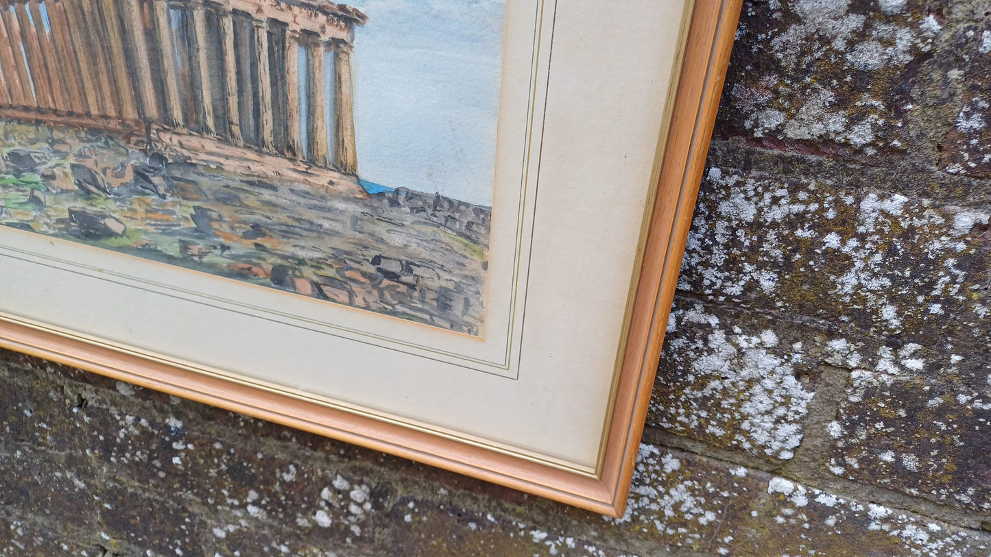 Vintage original watercolour of the Acropolis, Athens - excellent depiction, mounted and vintage glazed frame, good size, water colour