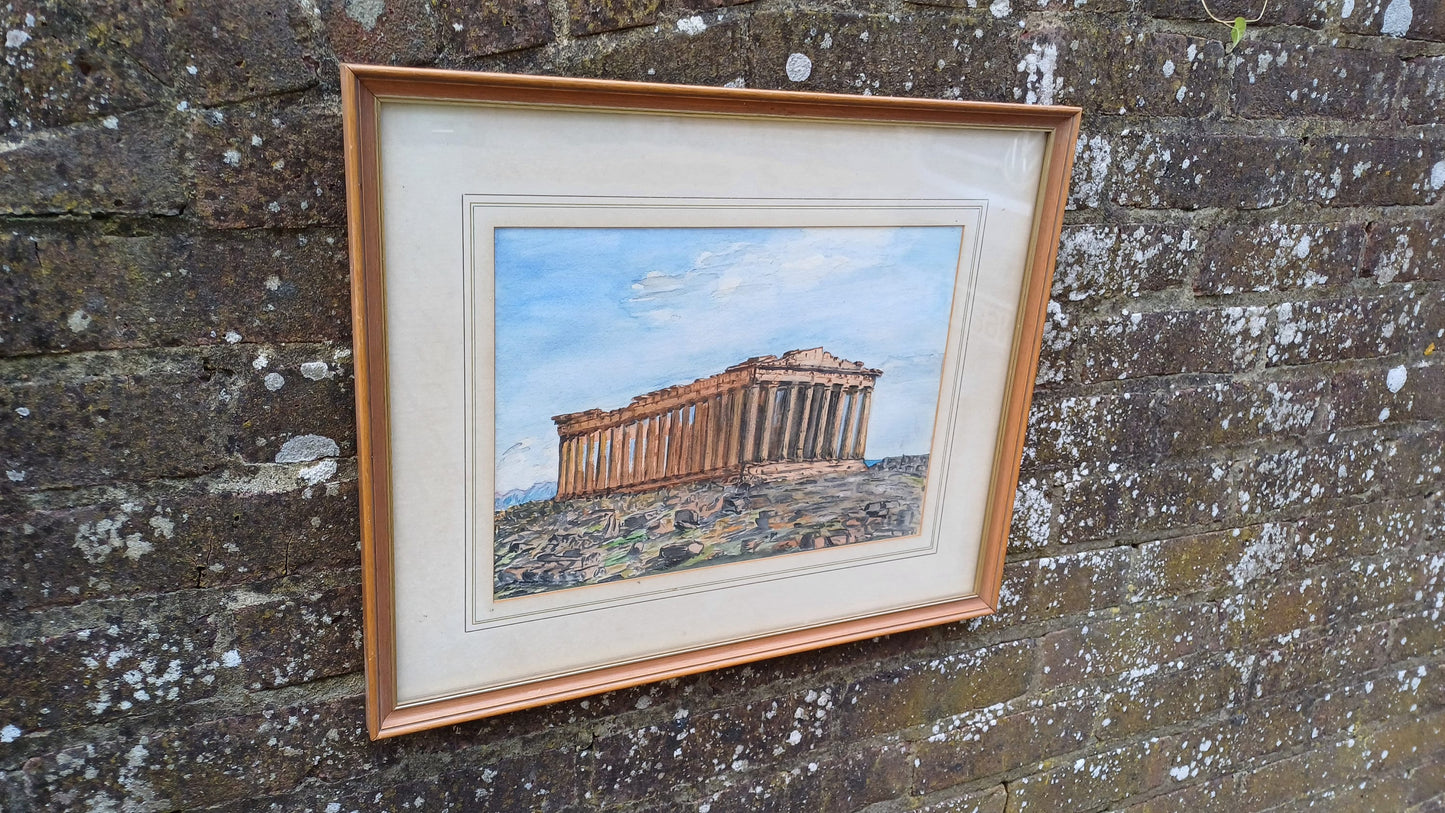 Vintage original watercolour of the Acropolis, Athens - excellent depiction, mounted and vintage glazed frame, good size, water colour