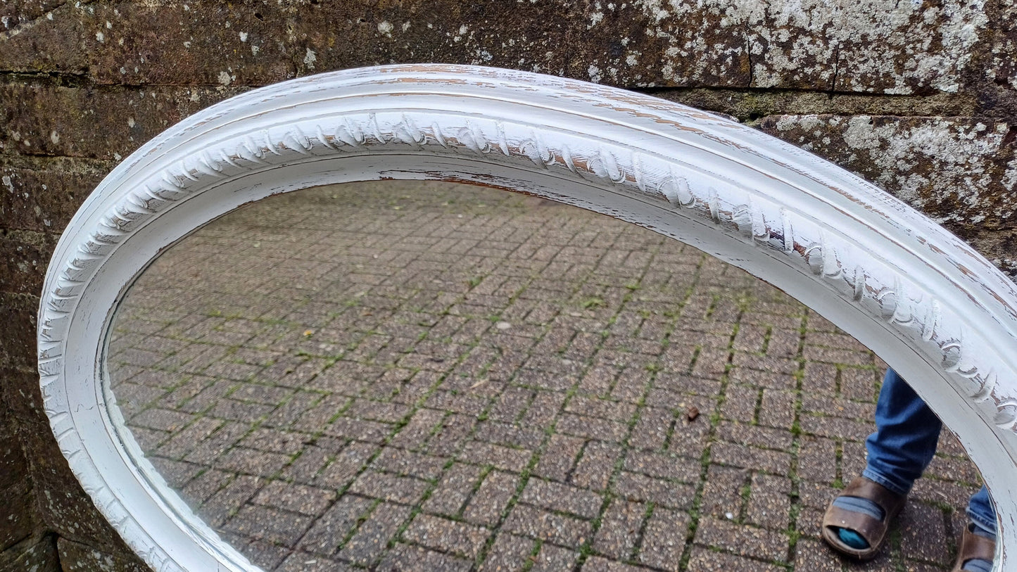 Huge Vintage Painted Shabby Chic Wall or Over Mantel Mirror Bespoke Upcycled. Farrow and Ball Wimborne White.