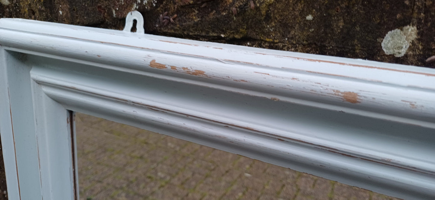 Huge Vintage Painted Shabby Chic Wall or Over Mantel Mirror Bespoke Upcycled. Farrow and Ball Light Blue