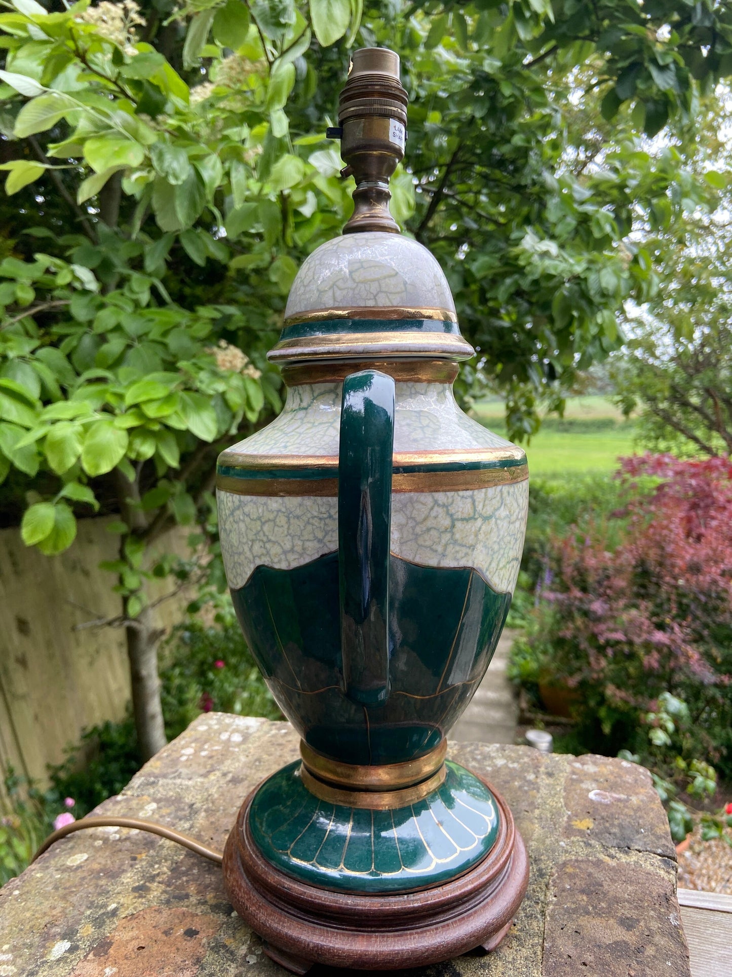Elegant Vintage Green and Gold Urn Shaped Table Lamp, working lamp, classic lamp, table lamp, vintage lamp