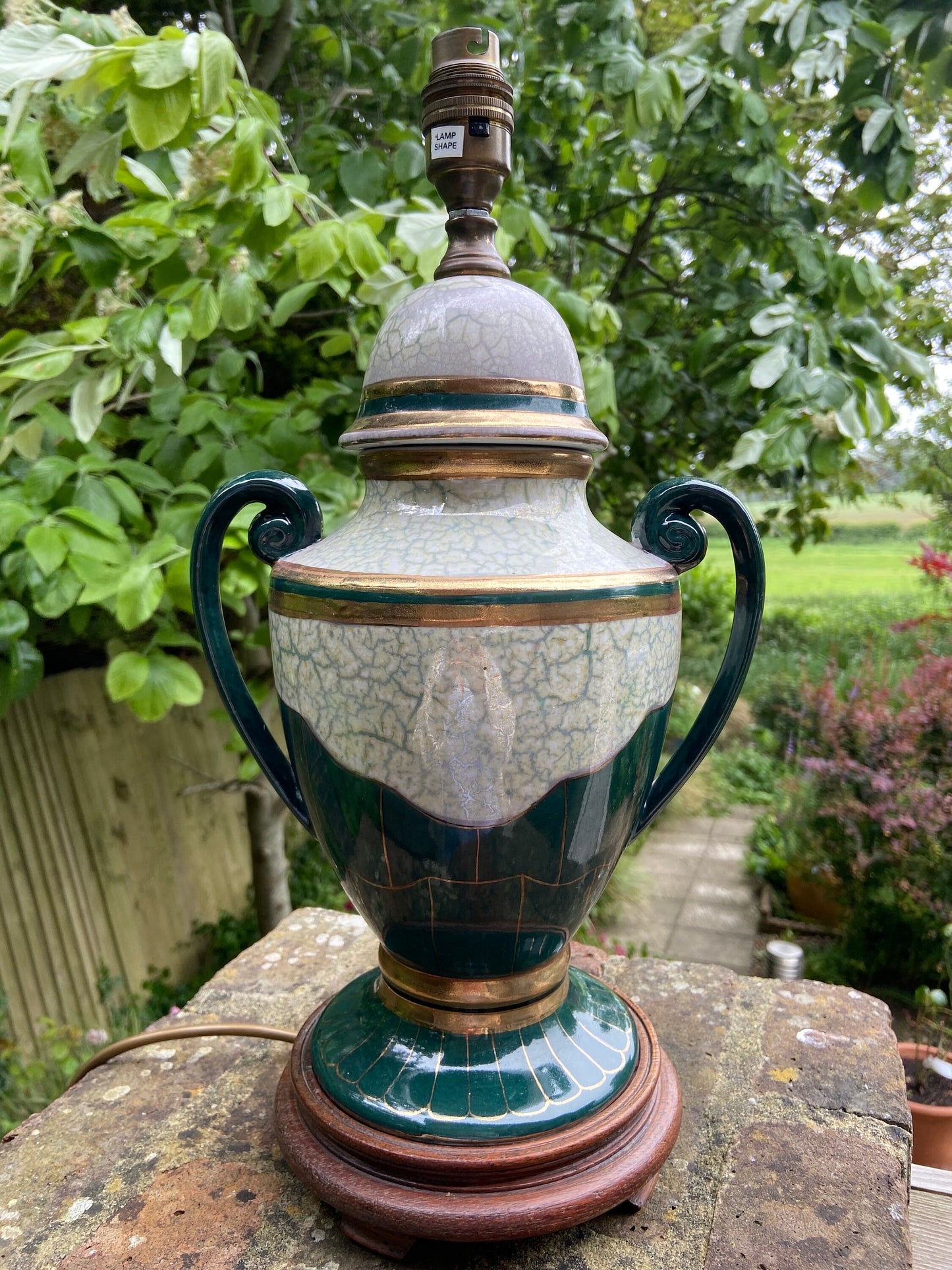 Elegant Vintage Green and Gold Urn Shaped Table Lamp, working lamp, classic lamp, table lamp, vintage lamp