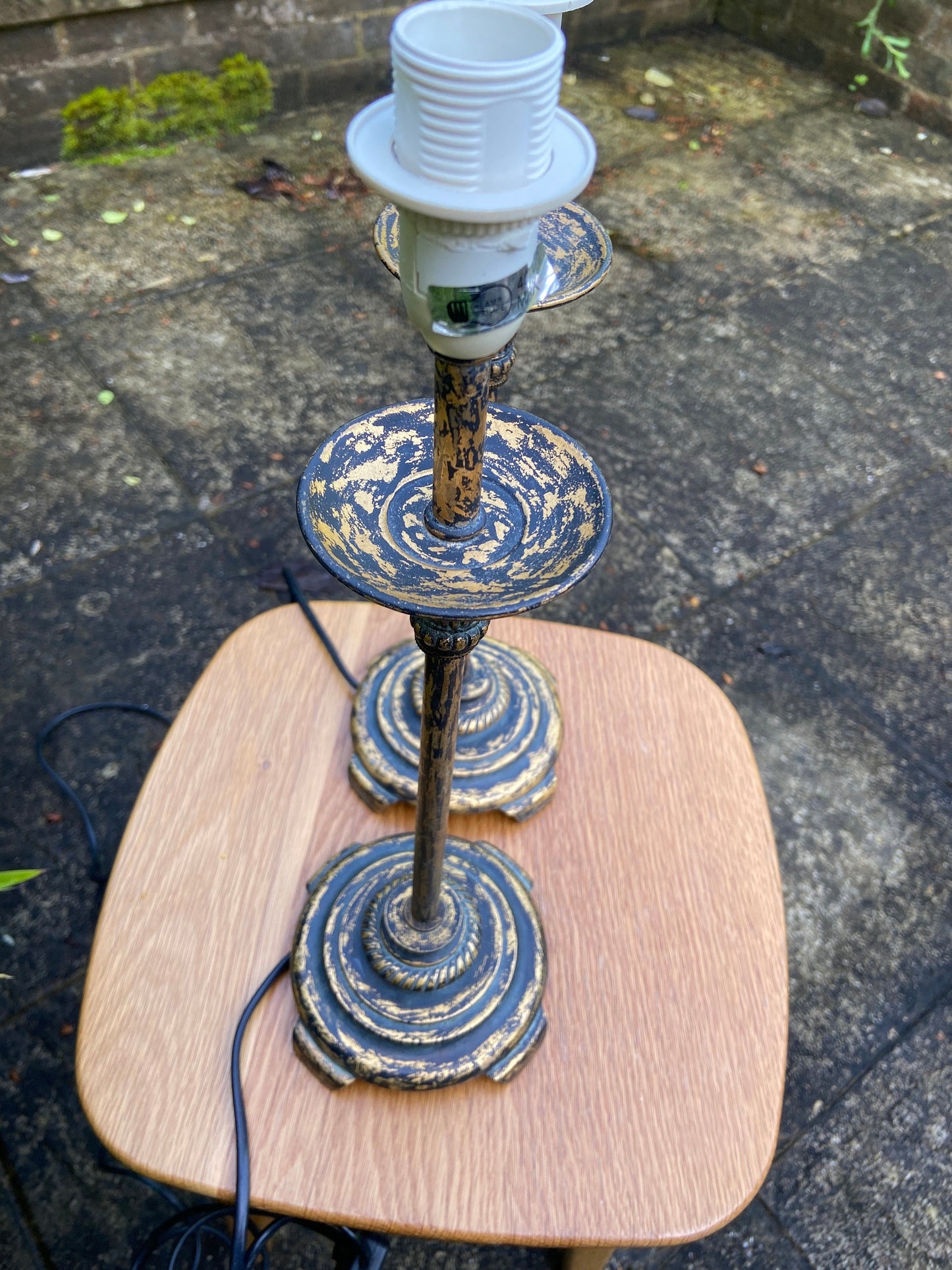Vintage pair gold and black metal painted lamps - candlestick tall lamps, ornate table lamps, vintage lamp
