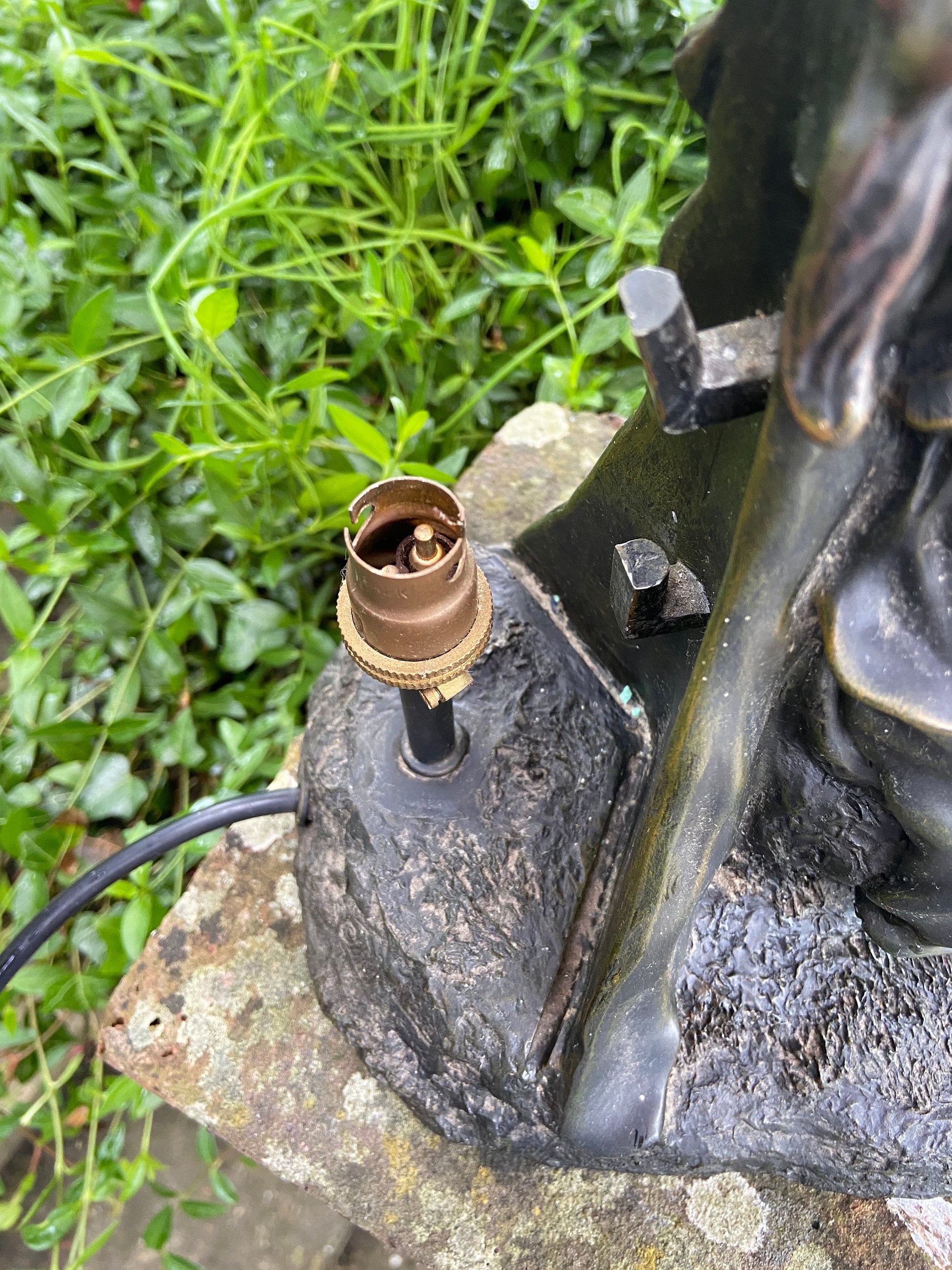 Vintage Widdop Bingham Bronze coloured finish table lamp, with woman and cherub / angel - working and CE certified, vintage table lamp