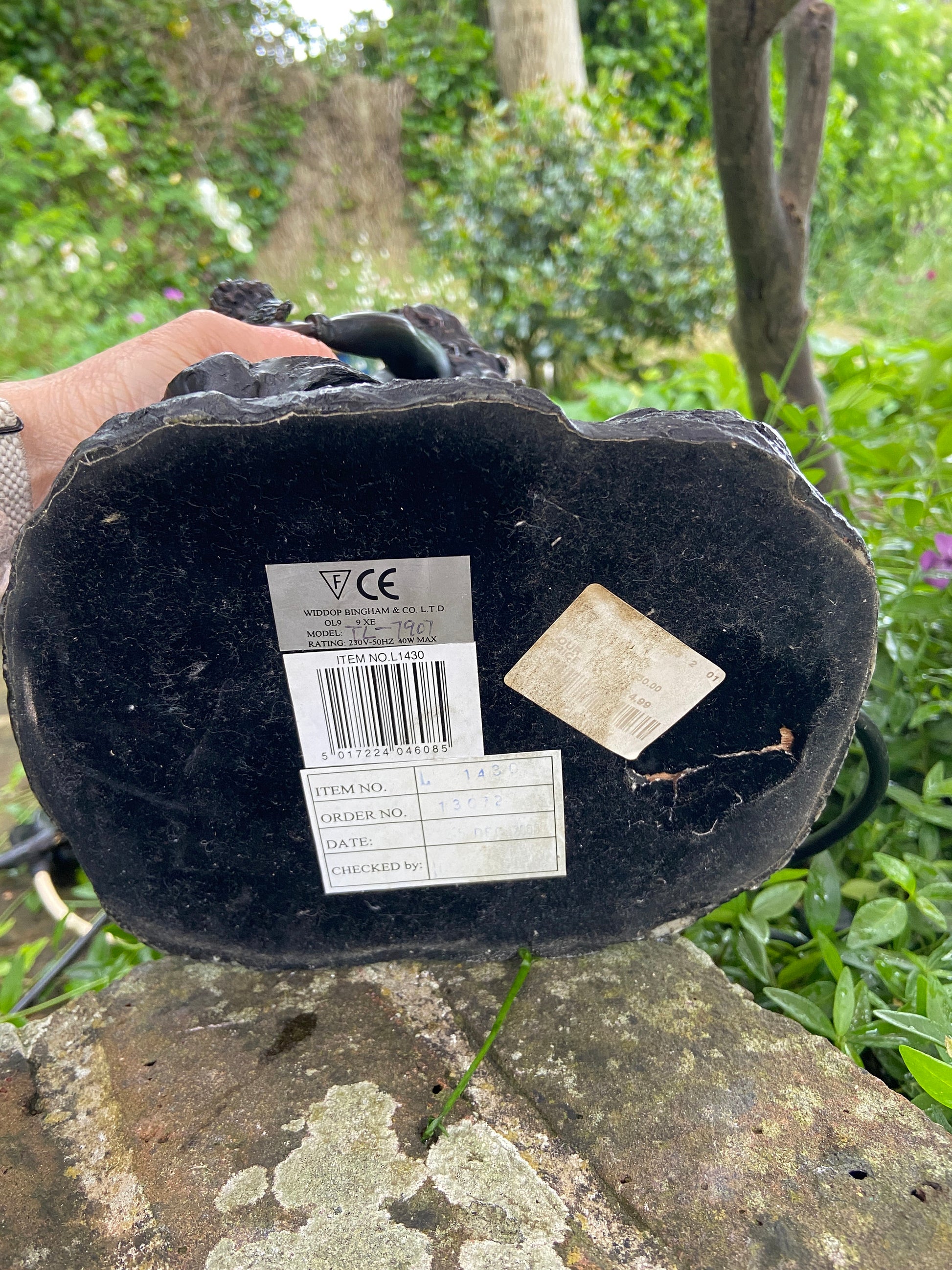 Vintage Widdop Bingham Bronze coloured finish table lamp, with woman and cherub / angel - working and CE certified, vintage table lamp