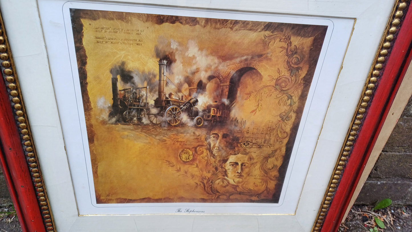 Steam Engines and Train lovers Delight - vintage prints of steam engines professionally framed as a set - Industrial Revolution, Engineering