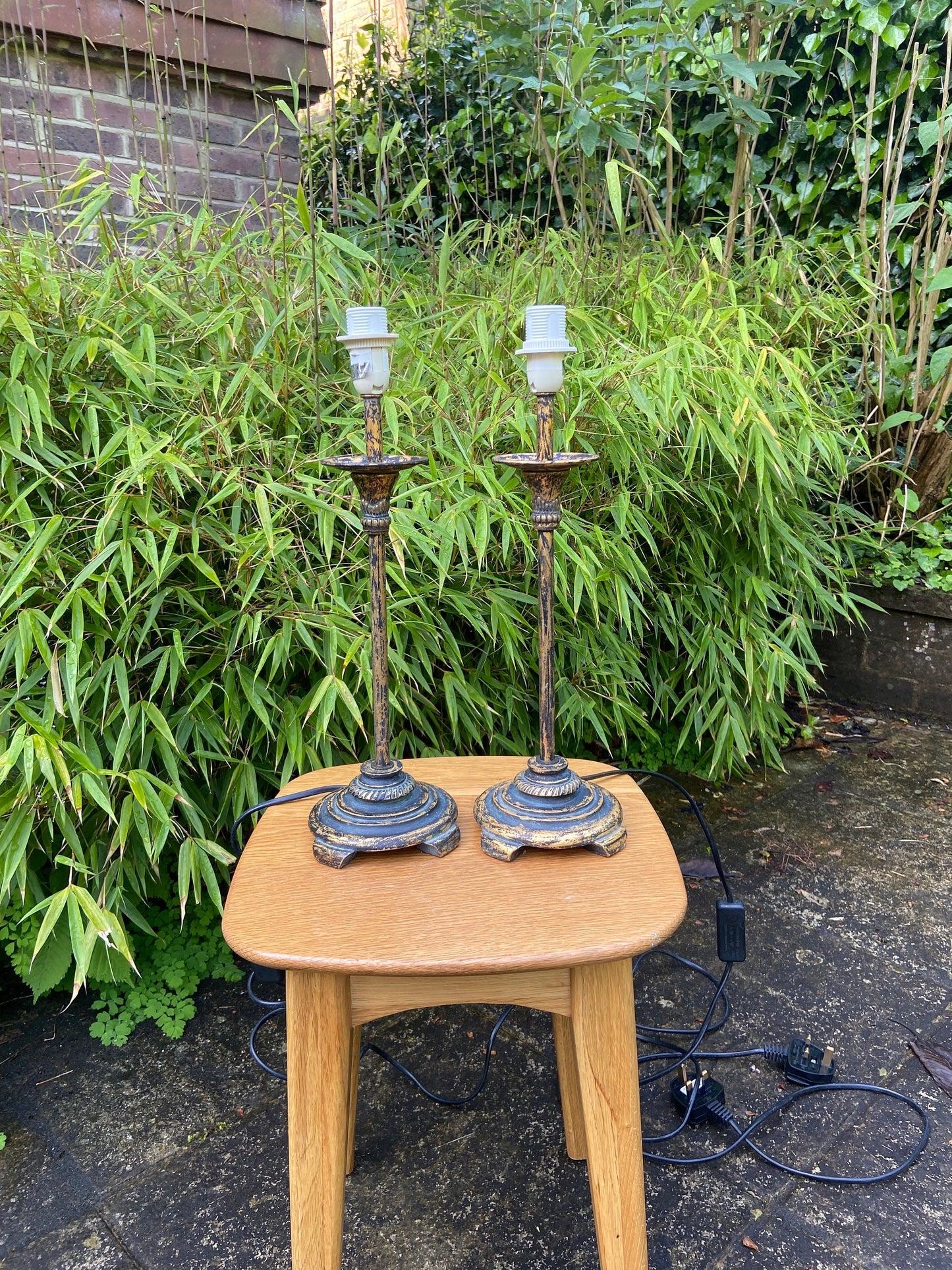 black gold tall painted pair lamps