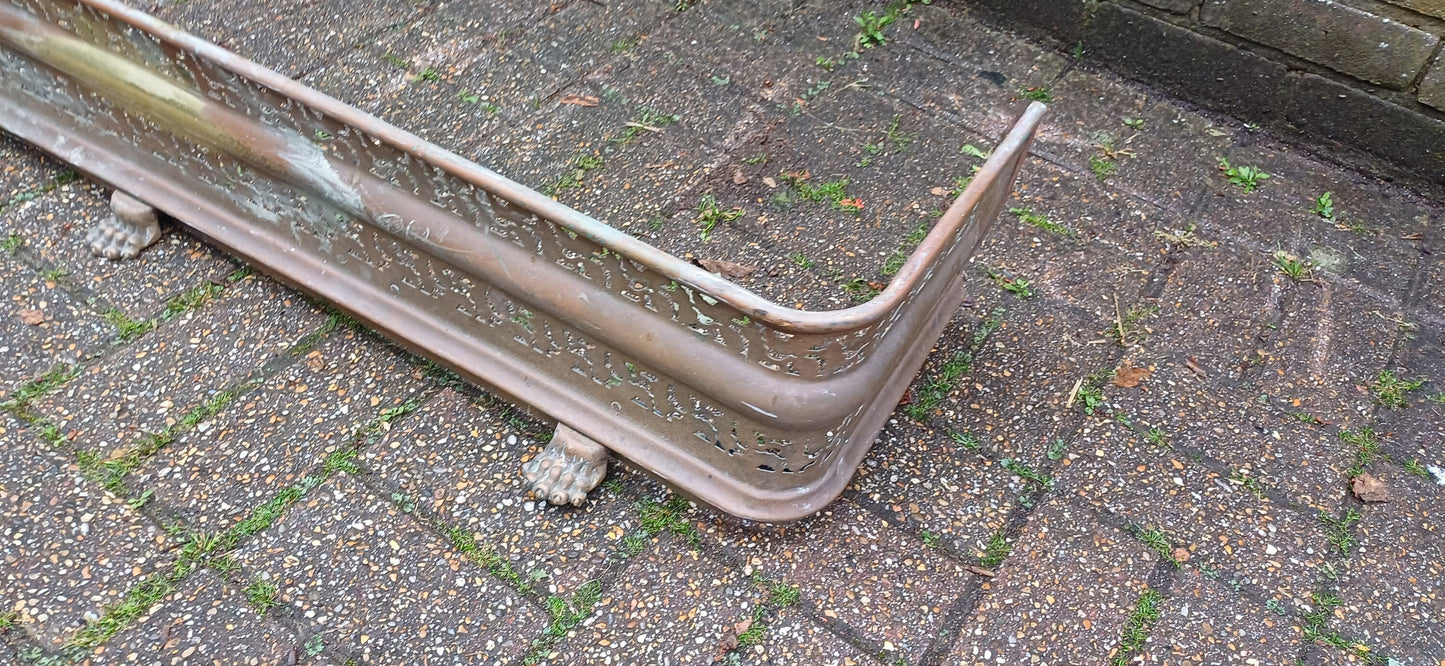 Large Vintage Late Victorian Brass Fender Fire Guard Curb Pierced Decoration.